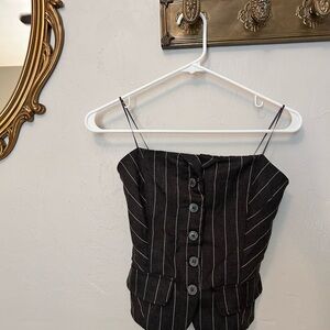 Black Pinstripe Button-Up Bustier Top